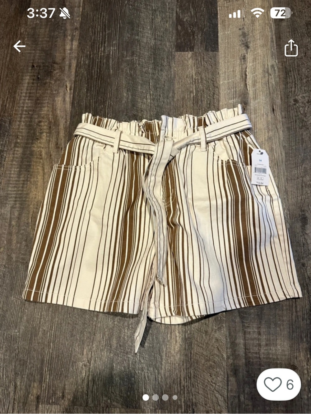 Women’s High-Waist Striped Paperbag Shorts - Brown/White Sz 14